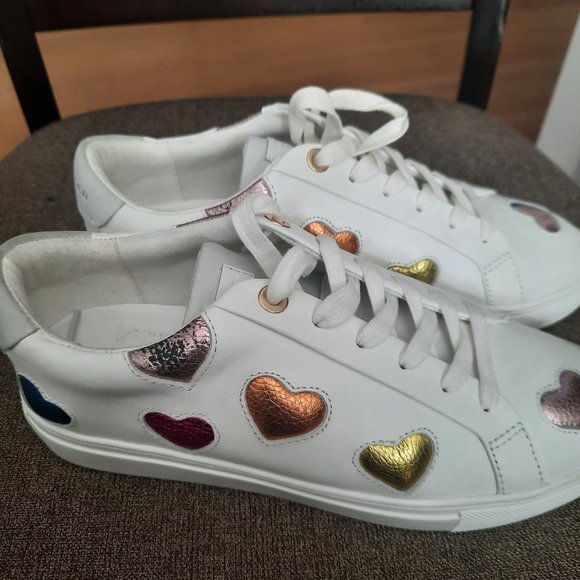 KURT GEIGER LANE sneakers in WHITE LEATHER with RAINBOW HEART size 8 - Picture 1 of 10